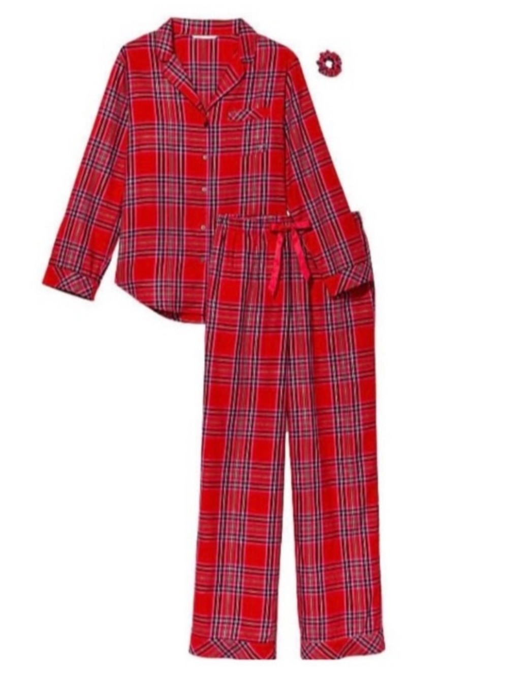 VICTORIA'S SECRET Flannel Long Pajama Set Lipstick Bold Lurex Plaid XXL NEW NWOT